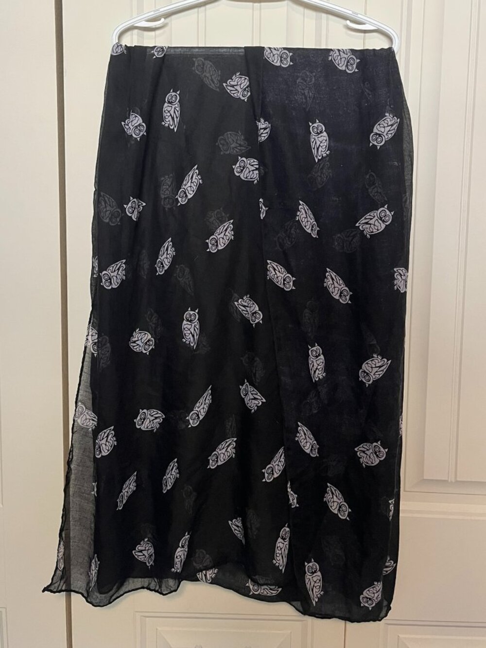 Black Sheer Owl Print Oversized Scarf Shawl Wrap 39x66